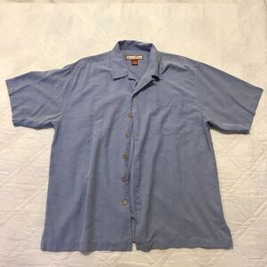 Paradise‎ Blue Silk blue button up shirt Large